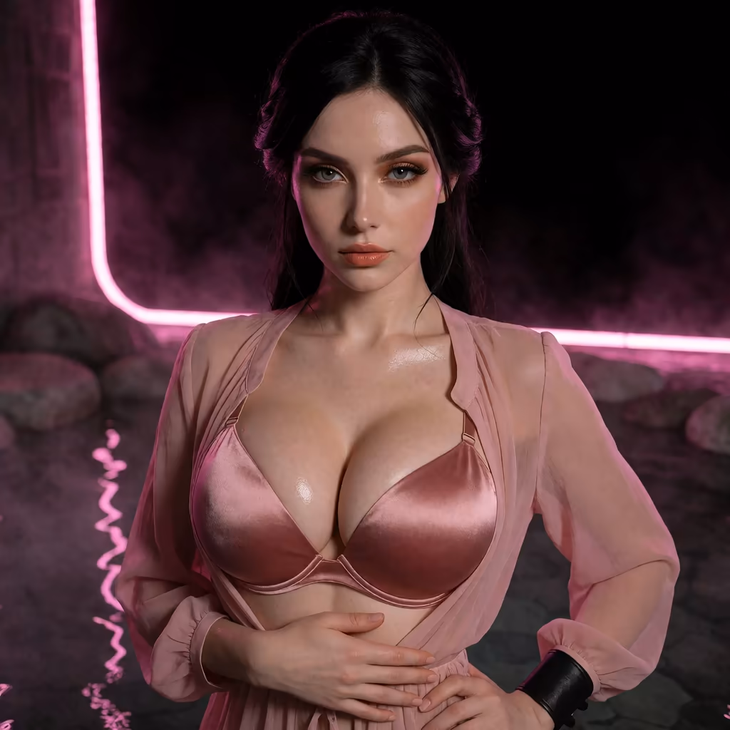 sites like candy ai — a character portrait shot in a hotspring setting